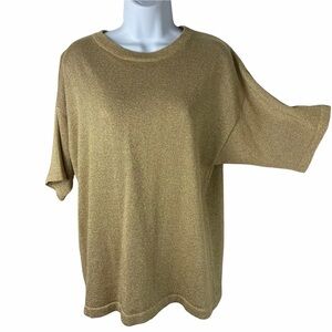 Sadimara Metallic Gold Crewneck Short Sleeve Shirt Blouse Top Size Medium